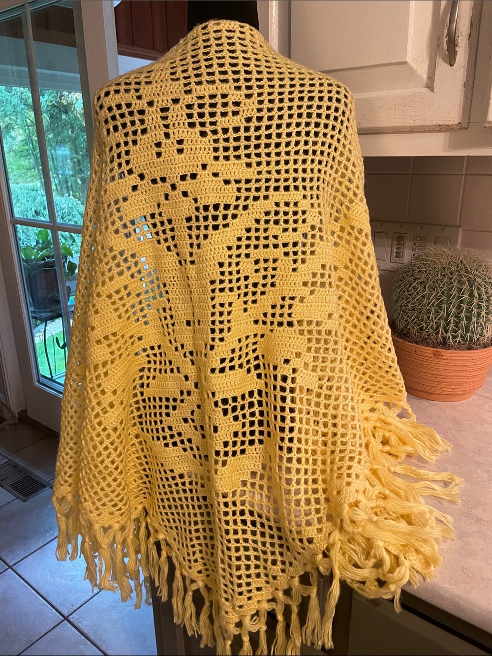 Hand-Crocheted Yellow Fringe Shawl